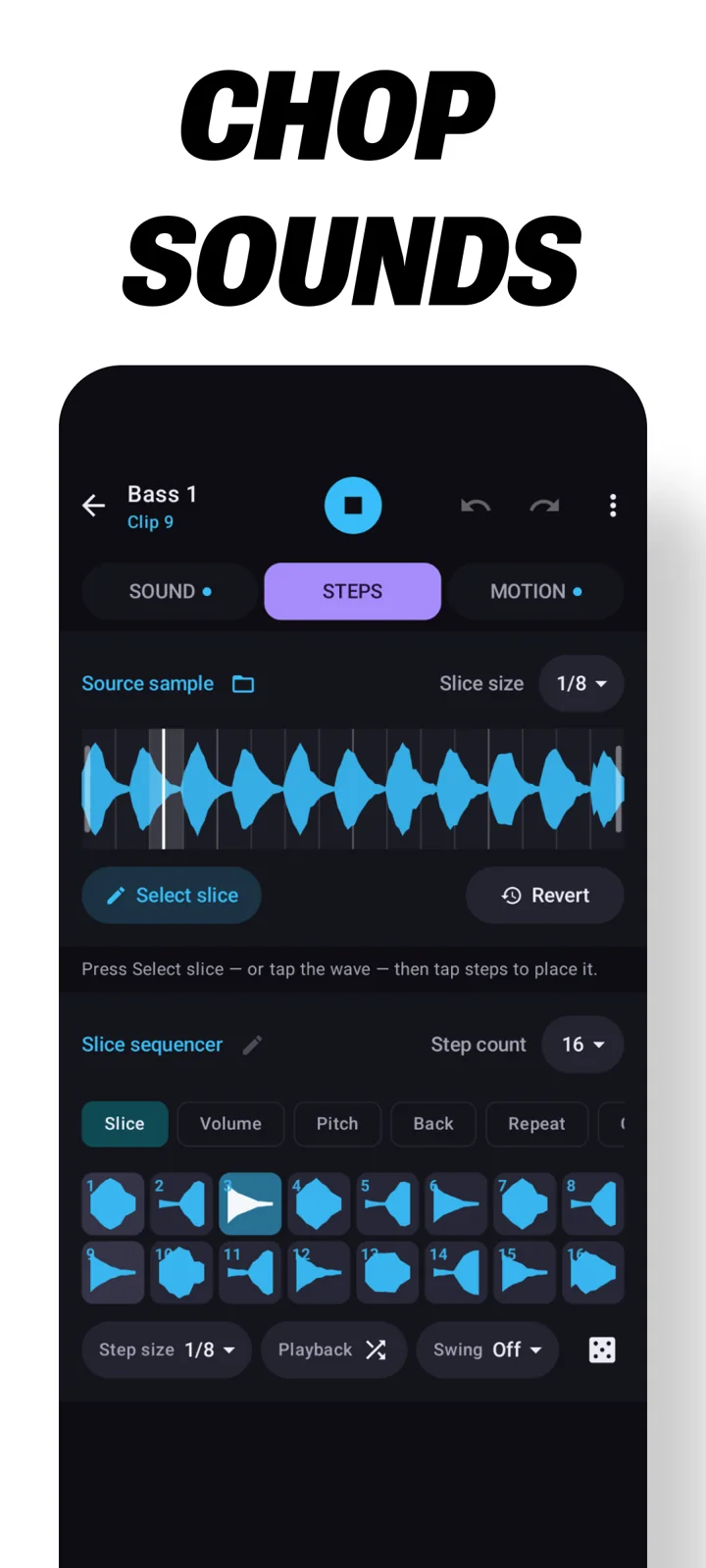 Loop slicing and step sequencing in Loop Pads 24